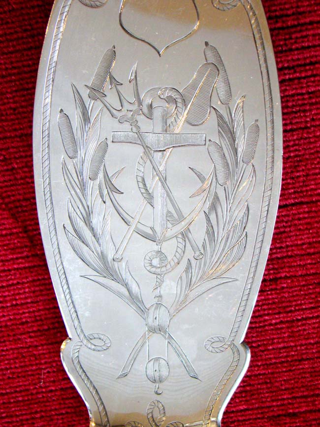 A FABULOUS maritime themed serving fork and fish slice with Poseidon's head made in 1861 — image 3